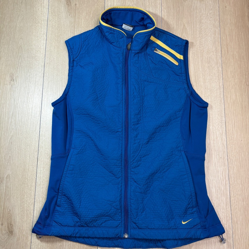 Nike Sphere Pro Running Vest Womens Large Blue Yellow Full Zip Sleeveless Jacket